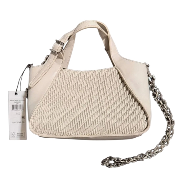 Dkny Handbags - DKNY Miren Mini Satchel Off-white Woven Bag Detachable Silver Crossbody Chain